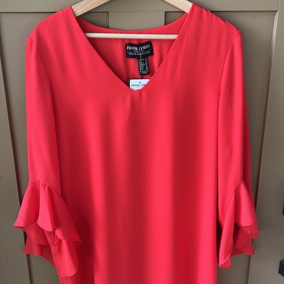 Frank Lyman Fire Woven Shift Dress New w Tags size 10 Flounce Sleeves - Picture 3 of 9